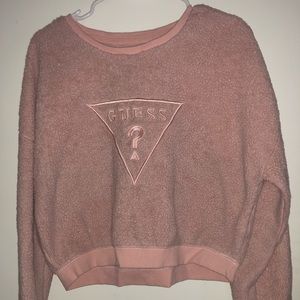 guess pink fuzzy cropped sweater